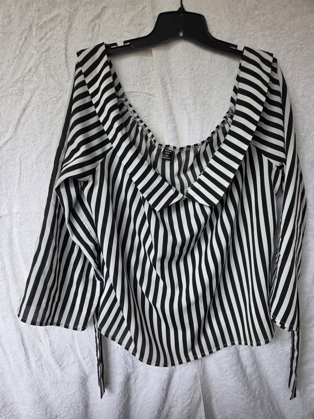 Black & White Off-the-Shoulder Striped Blouse